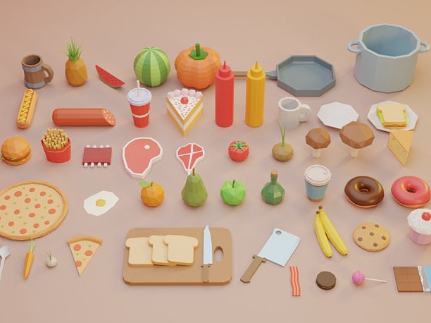 3D asset Low Poly Fruits and Vegetables Food Collection