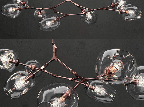 Branching bubble 7 lamps CLEAR COPPER 3D