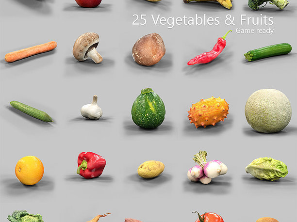 25 Fruits and Vegetables Collection 3D asset