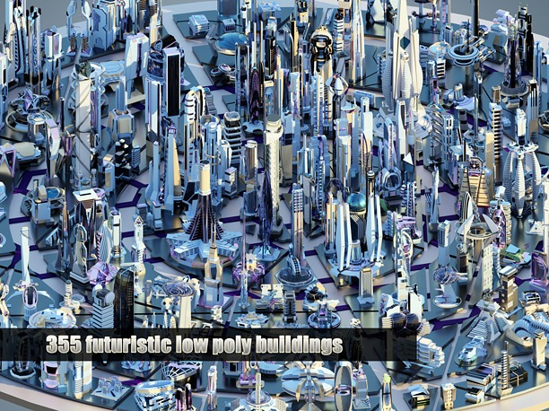 3D model 355 Stylized Futuristic Buildings