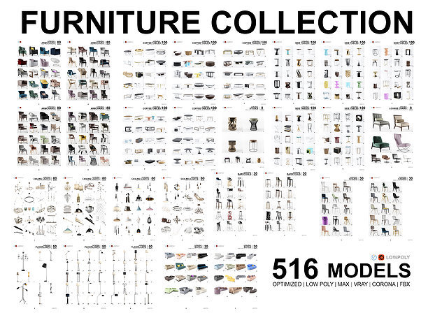 3D Furniture Library Collection - 500 Models