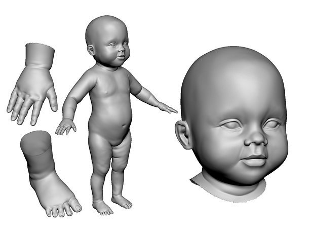 3D asset Baby T Pose with 5 Subdivision Levels Quad Mesh