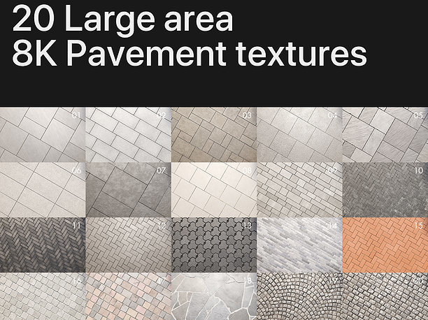 8K Large area paving textures pack 3D