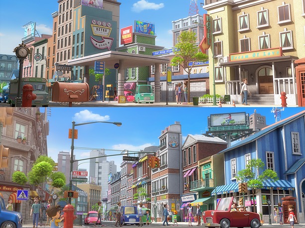 Cartoon City Street Scene 3D