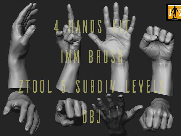 3D model hand in 4 poses
