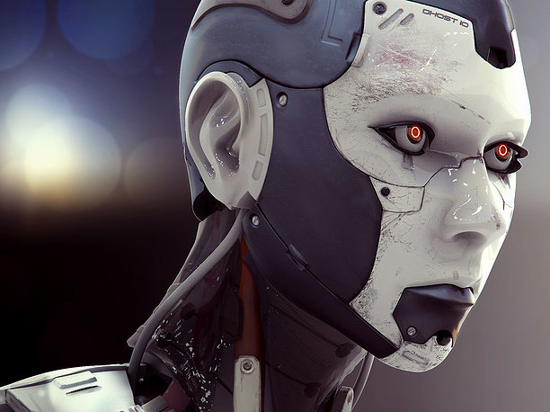 3D High Poly Female Cyborg Head