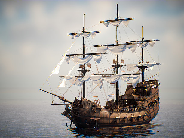 Galeon Ship low-poly Game-ready 3D asset PBR