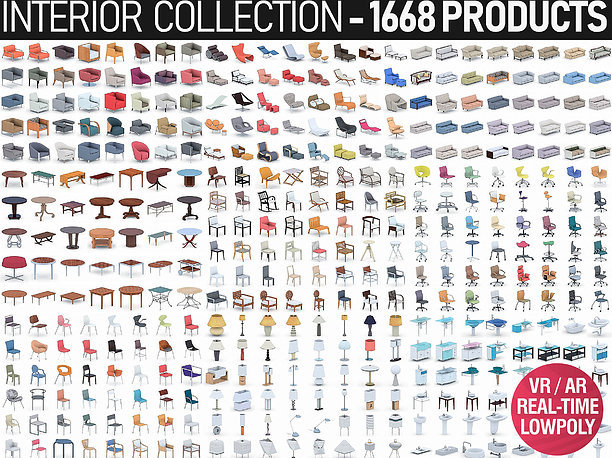 Interior Furniture Collection - 1668 MEGAPACK 3D asset