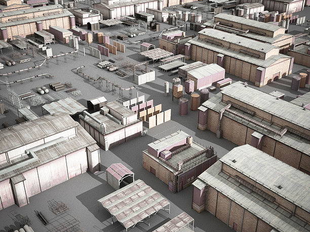 lowpoly buildings industry 3D model
