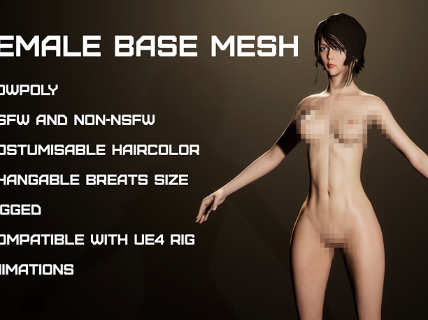 3D asset rigged game-ready female base mesh