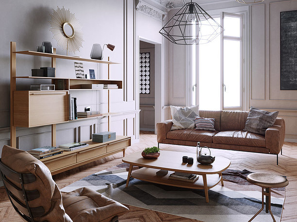 Mid Century interior scene 3D design