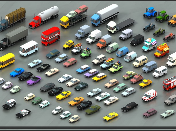 Stylized lowpoly vehicle pack with 3D asset