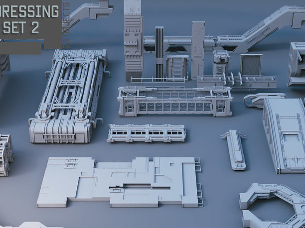 3D model game-ready Scifi dressing kitbash set 2