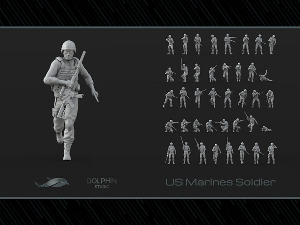 40 US Marines Soldier figures 3D printable model